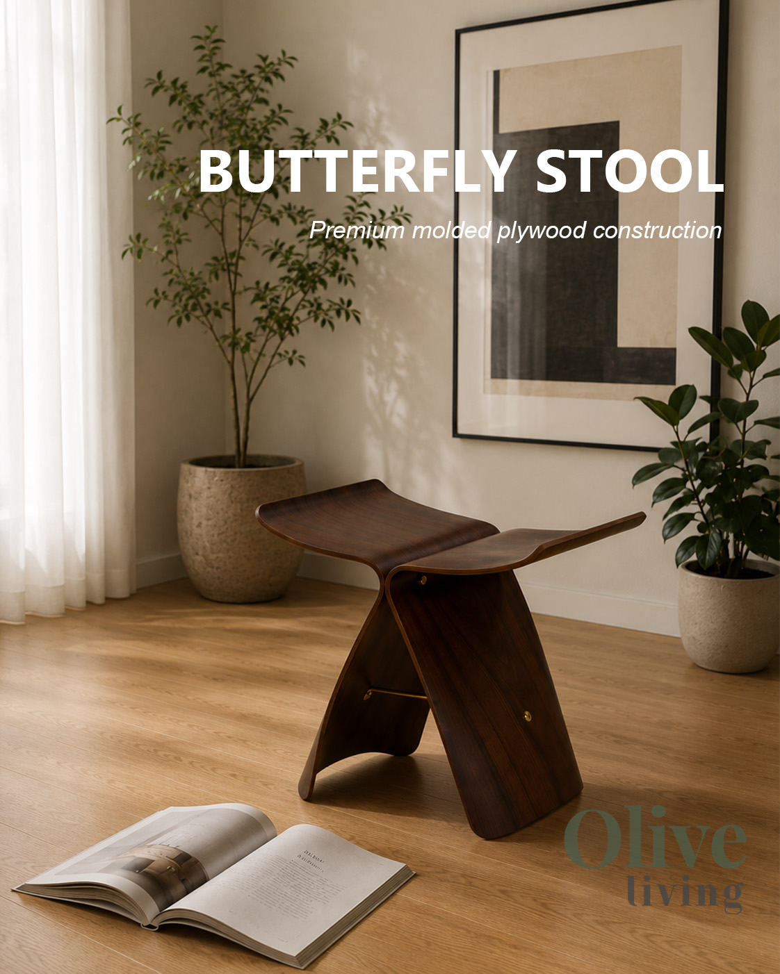 Ghế Butterfly Stool Gỗ Óc Chó Cao Cấp Chuẩn Scandinavian